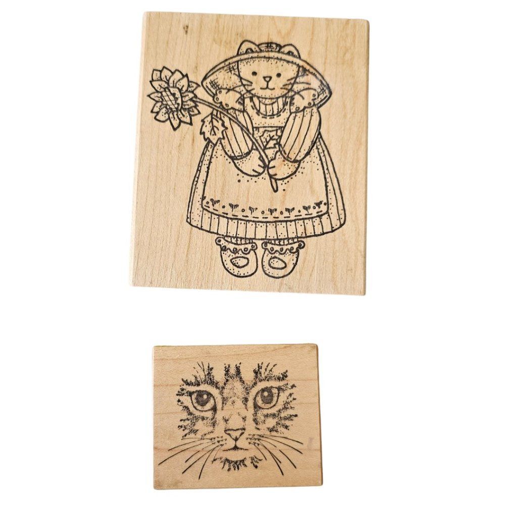 Azadi Earles Cat In Dress Cat Face Petaluma PSX Wood Mounted Rubber Stamp Craft